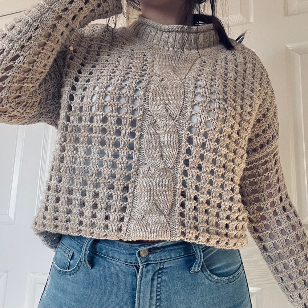 Free People Open Knit Mock Neck Sweater Sz S